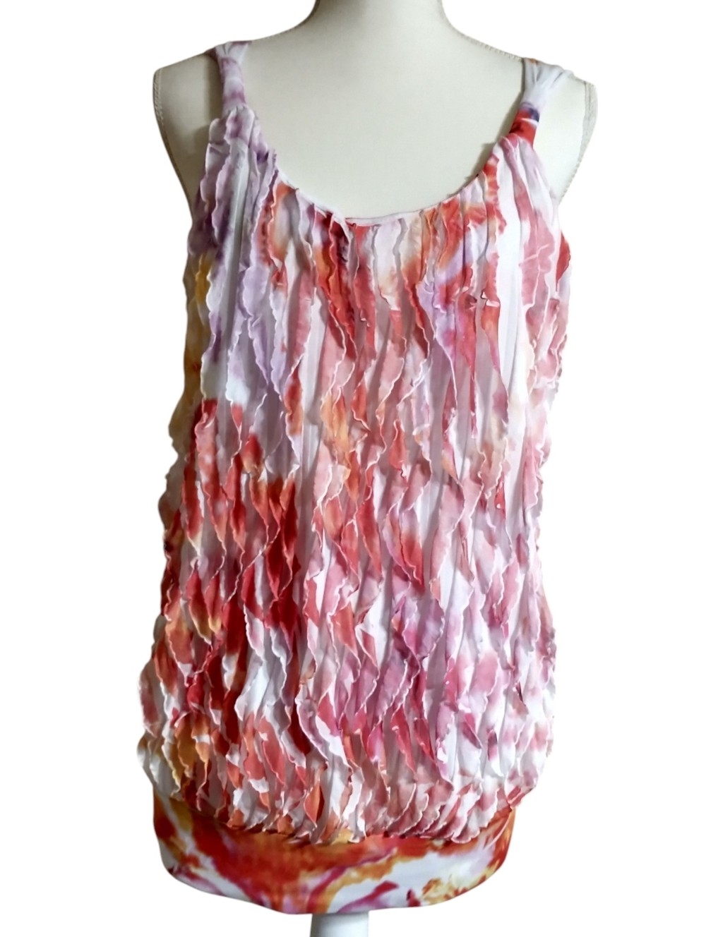 Pink Multi-Color Ruffled Tank Top